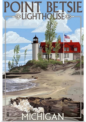 Point Betsie Lighthouse, Michigan: Retro Travel Poster