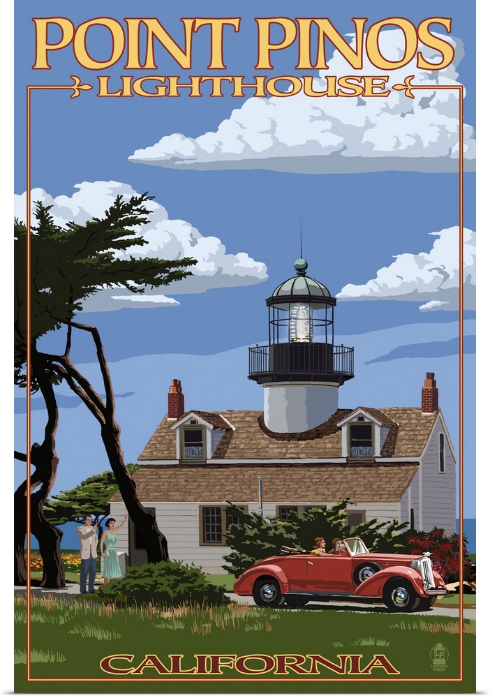 Point Pinos Lighthouse - Monterey, California: Retro Travel Poster