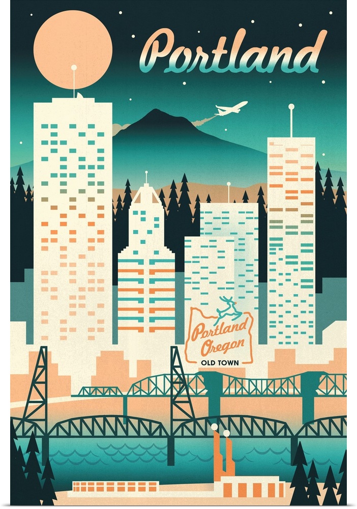 Portland - Retro Skyline Chromatic Series - Turquoise