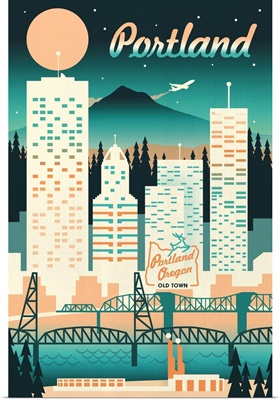 Portland - Retro Skyline Chromatic Series - Turquoise