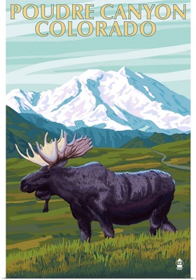 Poudre Canyon, Colorado - Moose: Retro Travel Poster