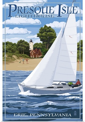 Presque Isle Lighthouse - Erie, Pennsylvania: Retro Travel Poster