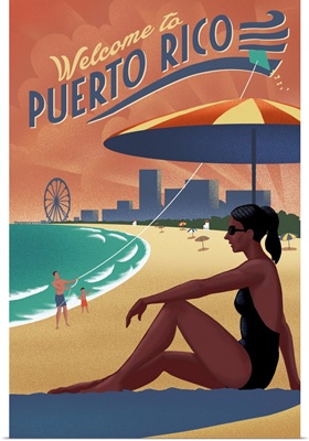 Puerto Rico - Beach Scene - Lithograph