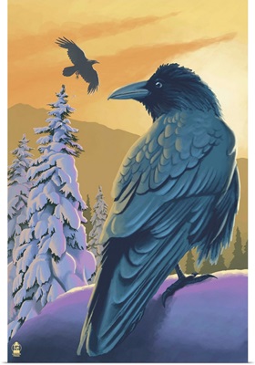 Ravens and Sunset: Retro Poster Art