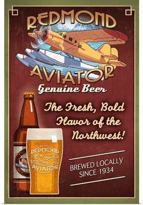Redmond, Washington - Aviator Beer: Retro Travel Poster