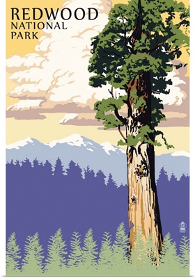 Redwood National Park, Giant Tree: Retro Travel Poster