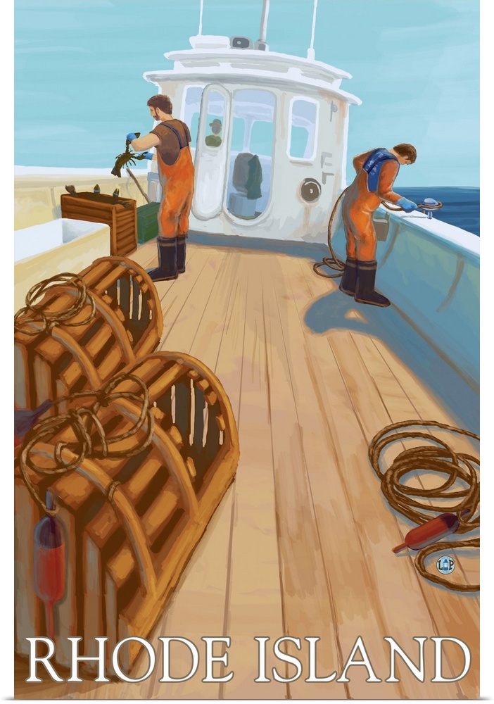 Rhode Island - Lobster Fishing: Retro Travel Poster