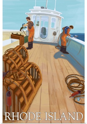 Rhode Island - Lobster Fishing: Retro Travel Poster