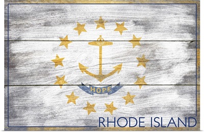 Rhode Island State Flag on Wood