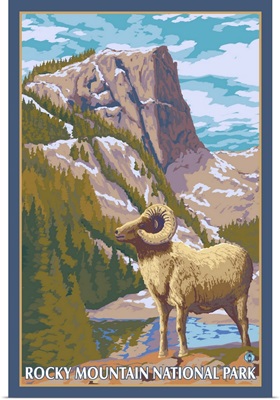 Rocky Mountain National Park - Big Horn Sheep: Retro Travel Poster