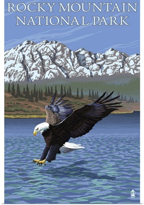 Rocky Mountain National Park, CO - Eagle Fishing: Retro Travel Poster