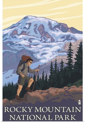 Rocky Mountain National Park, CO - Hiker: Retro Travel Poster