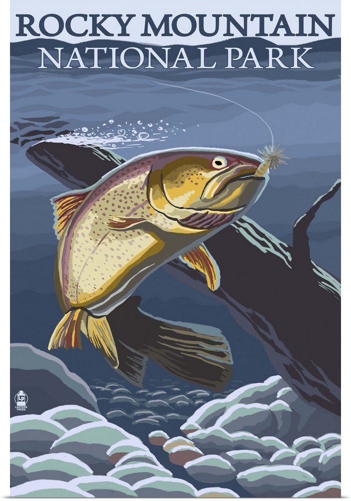 Rocky Mountain National Park, CO - Trout: Retro Travel Poster