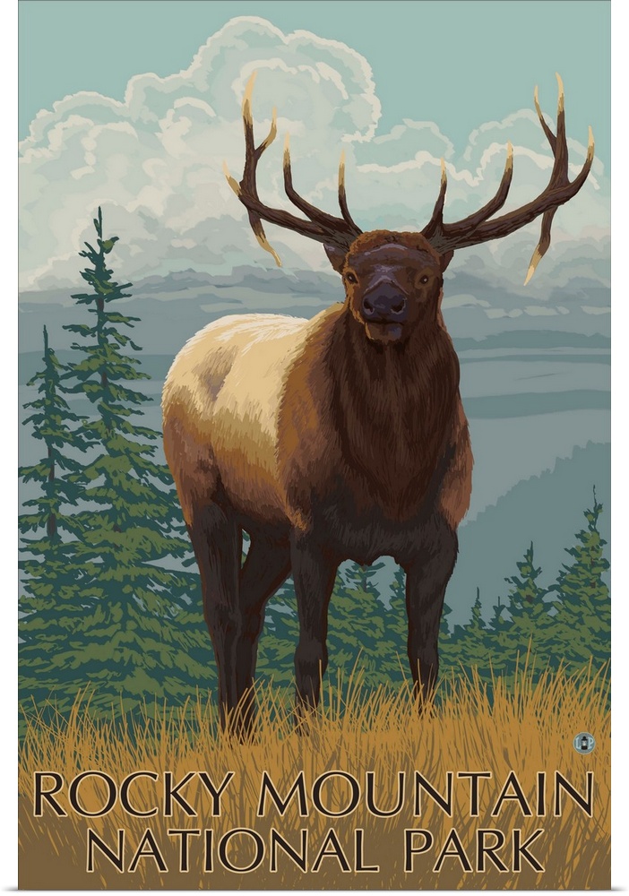 Rocky Mountain National Park - Elk: Retro Travel Poster