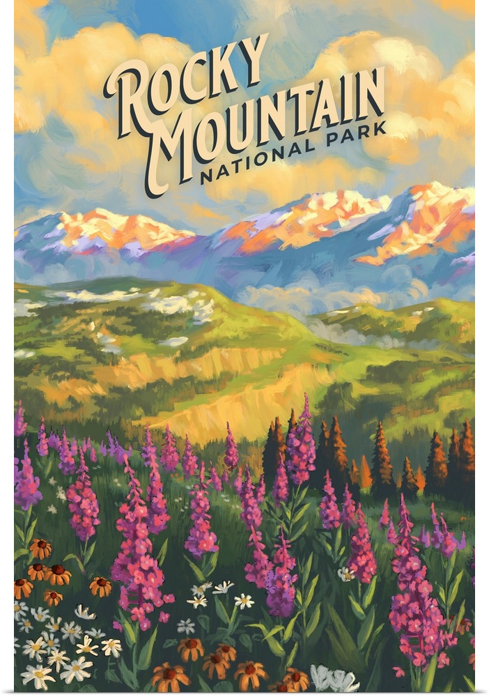 Rocky Mountain National Park, Wildflowers: Retro Travel Poster