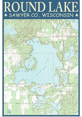Round Lake Chart - Sawyer County, Wisconsin: Retro Travel Poster
