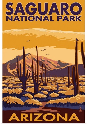 Saguaro National Park, Arizona: Retro Travel Poster