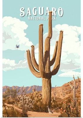 Saguaro National Park, Cactus: Retro Travel Poster