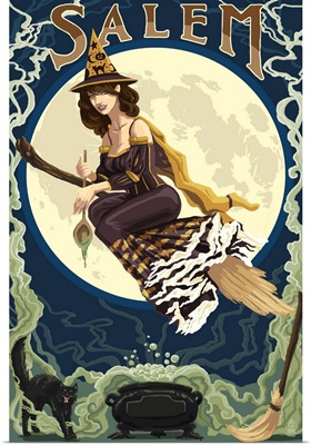 Salem, Massachusetts - Witch Scene: Retro Travel Poster