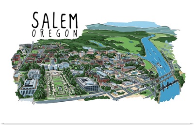Salem, Oregon - Line Drawing