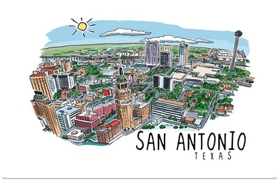 San Antonio, Texas - Line Drawing