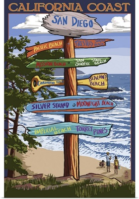 San Diego, California - Destination Sign: Retro Travel Poster