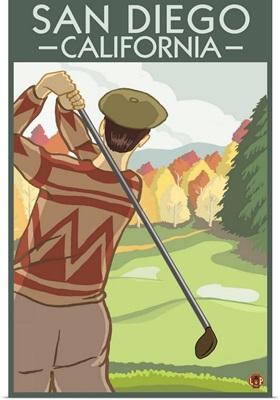 San Diego, California - Golfer: Retro Travel Poster