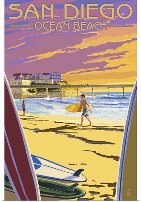 San Diego, California - Ocean Beach: Retro Travel Poster