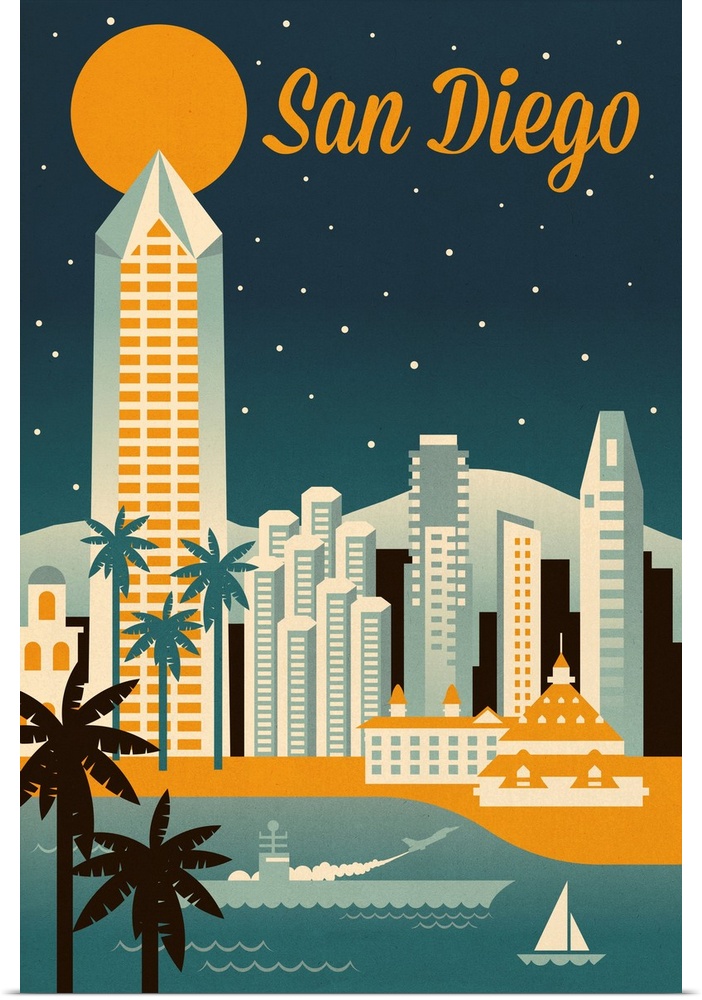 San Diego, California - Retro Skyline Series