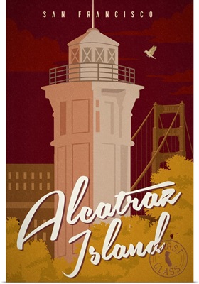 San Francisco, California - Alcatraz Island - Vintage Landmark Stamp