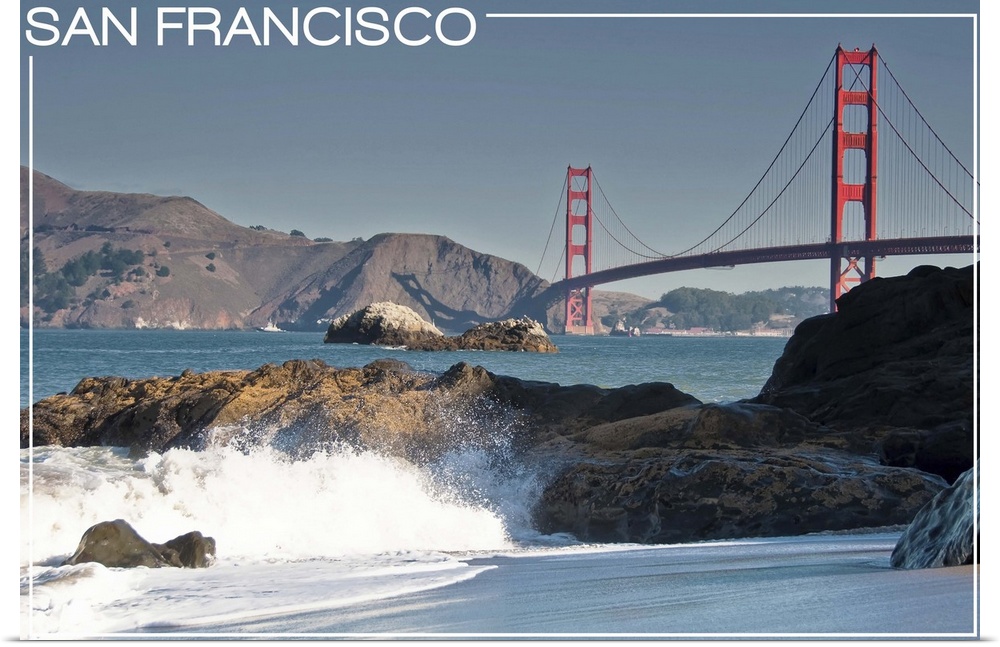 San Francisco, California - Golden Gate Bridge and Beach