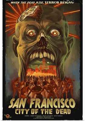 San Francisco City of the Dead Zombie Attack: Retro Travel Poster