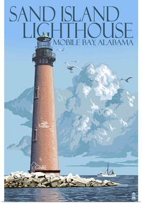 Sand Island Lighthouse - Mobile Bay, Alabama: Retro Travel Poster