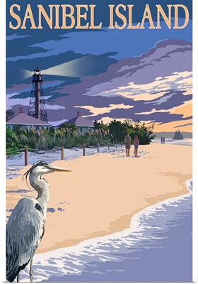 Sanibel Island, Florida - Lighthouse: Retro Travel Poster
