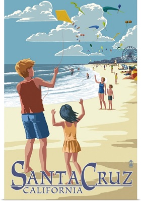 Santa Cruz, California - Beach and Kite Flyers: Retro Travel Poster