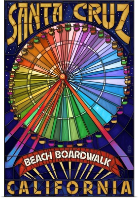 Santa Cruz, California - Beach Boardwalk Ferris Wheel: Retro Travel Poster