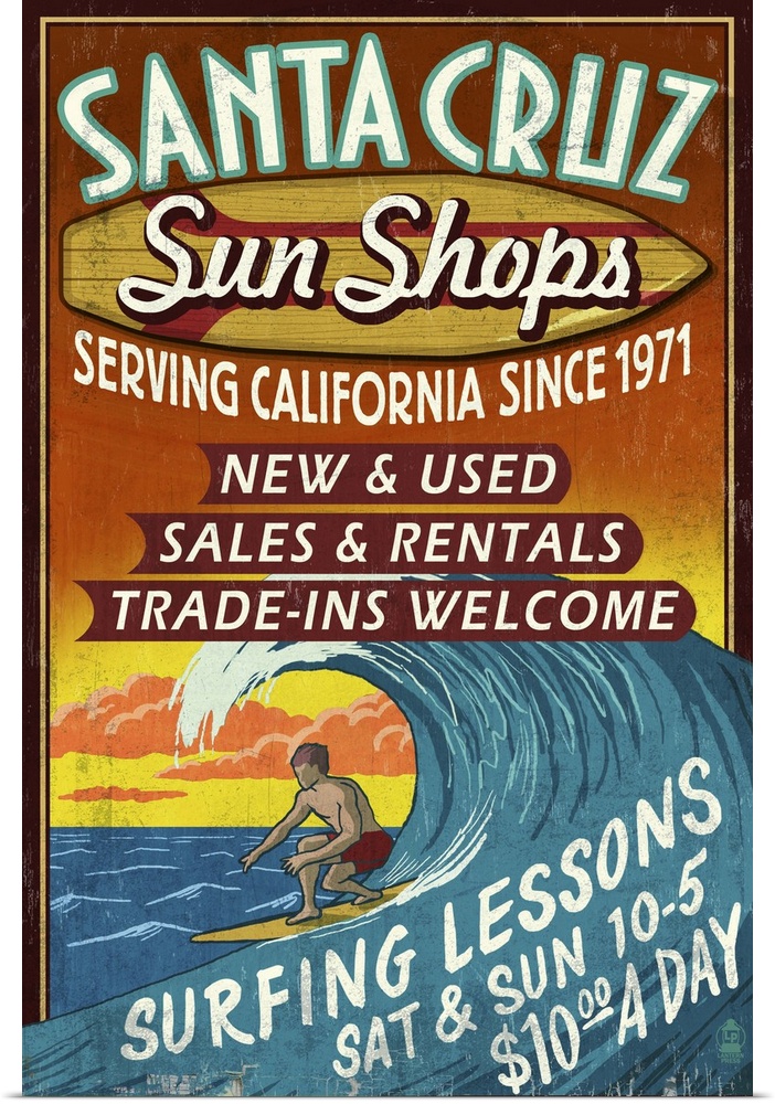 Santa Cruz Surfer Statue California United States Travel Advertisement Poster 