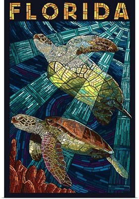 Sea Turtle Paper Mosaic - Florida: Retro Travel Poster