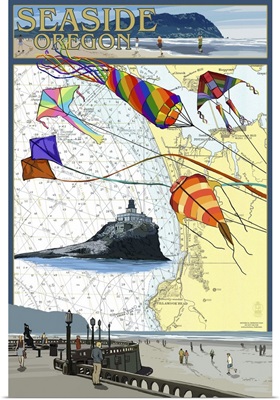 Seaside, Oregon - Nautical Chart: Retro Travel Poster