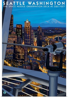 Seattle View from Space Needle: Retro Travel Poster