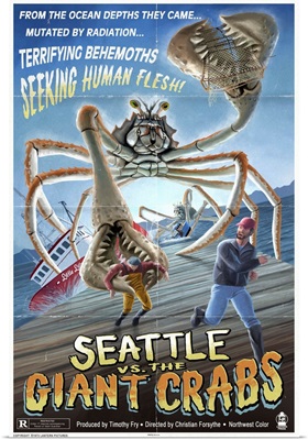 Seattle Vs. the Giant Crabs: Retro Travel Poster