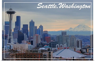 Seattle, Washington - Skyline and Rainier Sunrise: Postcard