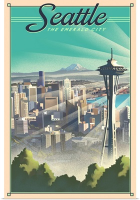 Seattle, Washington - Skyline - Lithograph