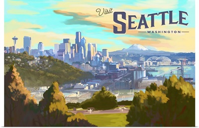 Seattle, Washington - Visit Seattle -  Skyline - Oil Painting