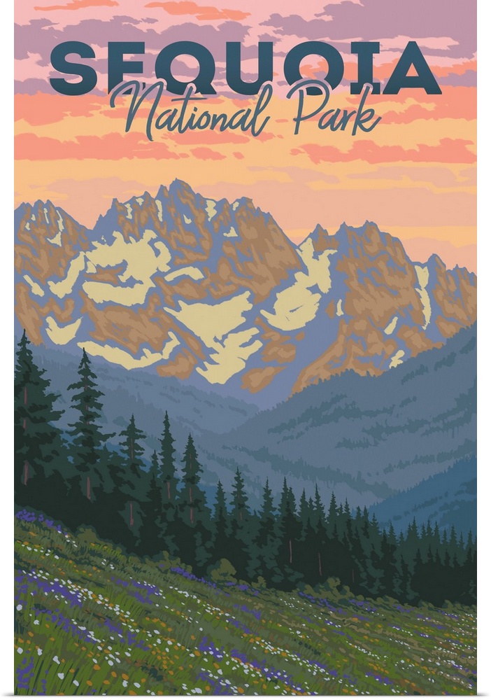 Sequoia National Park, Mountain Wilderness: Retro Travel Poster