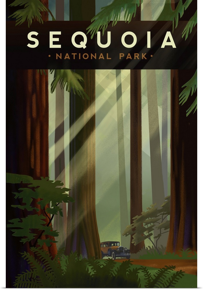 Sequoia National Park, Road Trip: Retro Travel Poster