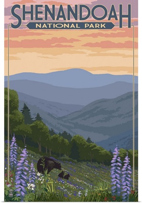Shenandoah National Park, Virginia - Black Bear and Cubs: Retro Travel Poster