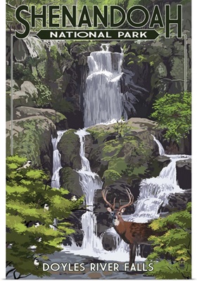 Shenandoah National Park, Virginia - Doyles River Falls: Retro Travel Poster