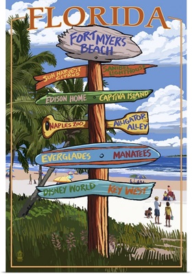 Sign Destinations - Fort Myers Beach,  Florida: Retro Travel Poster