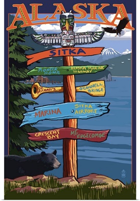Sitka, Alaska - Destination Sign: Retro Travel Poster